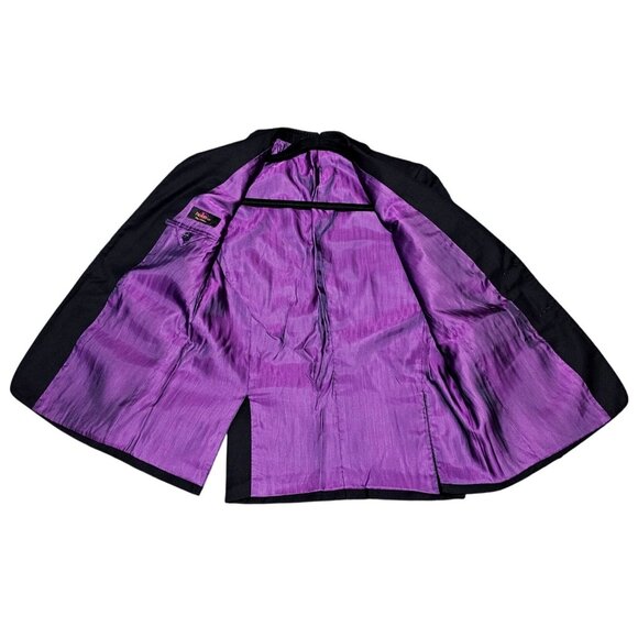 Boys Black Blazer Jacket With Purple Lining By Arte Italiana Size 14H 3 Button C - Picture 9 of 11